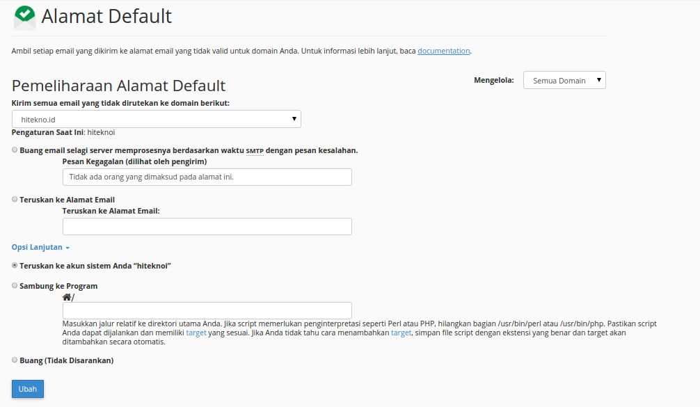 Tampilan konfigure Default address