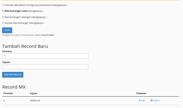 Tampilan Konfigure MX Entry
